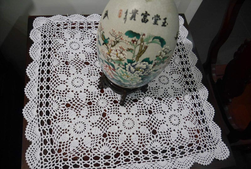 Damanni White Cotton Handmade Crochet Lace Tablecloth Doilies Table Overlay,Square,31 Inch by 31 Inch - Image 2